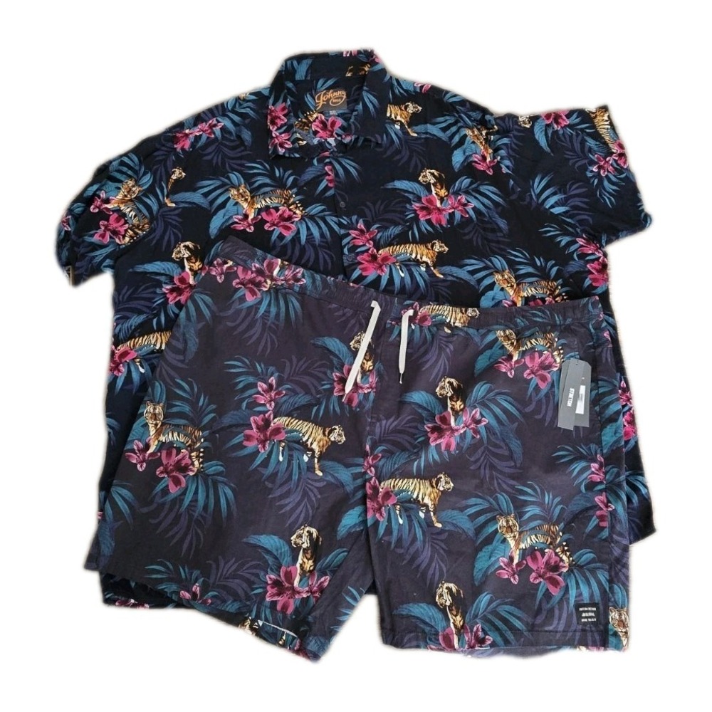 Johnny Bigg Shirt Size 6XL Button Short Sleeve And Size 52 Jungle Short Festival